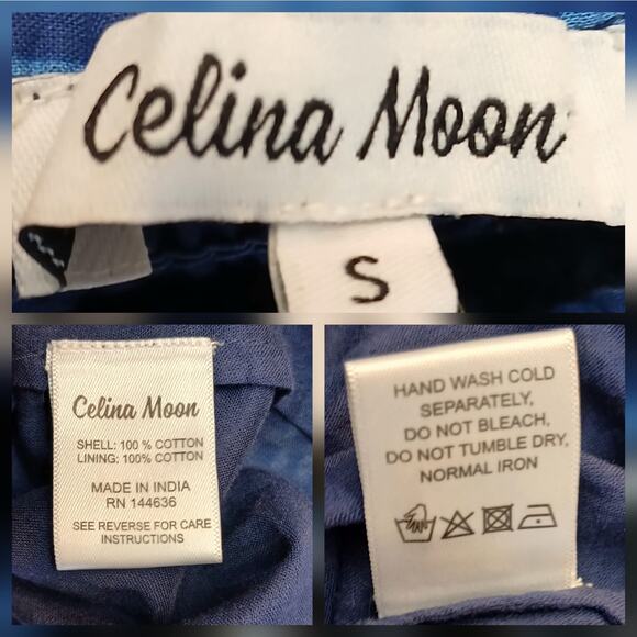 Celina Moon SZ S 100% Cotton Smocked Waist Maxi Skirt Blue Flamingo Print NWT - Picture 6 of 6